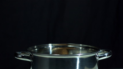 Turnip falling in saucepan on black background - Powered by Adobe