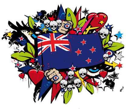 New Zealand flag maori street art graffiti illustration