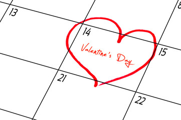 Calender page with a detail of the valentine day