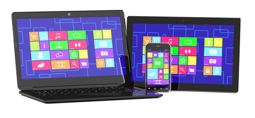tablet PC, laptopand smartphone