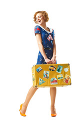 Beauty young girl with suitcase in hand
