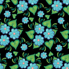 Seamless pattern with beautiful blue flowers