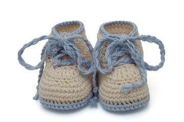 Blue and Ecru Hand-made baby booties