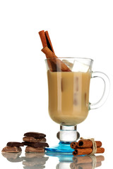 Latte in glass isolated on white