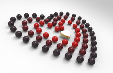 fili di perle a cuore dal blu al rosso