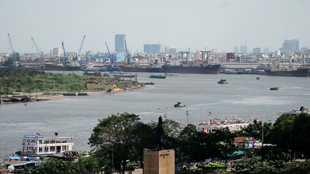 the Busy port of Ho Chi Minh Saigon Vietnam