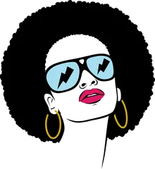 Crédence de cuisine en verre imprimé Visage de femme cheveux afro hippie femme pop art
