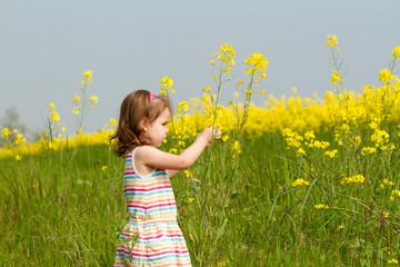 Naklejka premium Child in a flower field