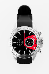 Modern silver chronograph with black and red display