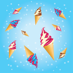 Set of ice creams in a waffle cones