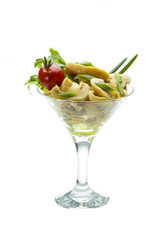 Marinated mushrooms in white saucer isolated on white