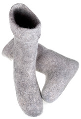 two grey felt boots