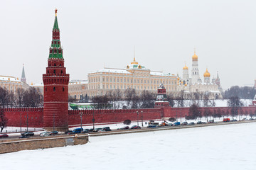 panorama of Kremlin wall and tower in winter © vvoe