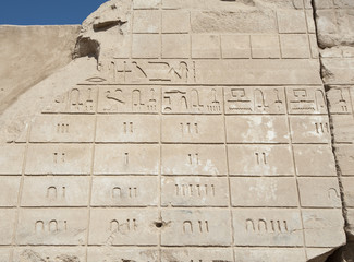 Egyptian hieroglyphic carvings on wall