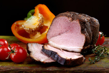 still life with meat and paprika