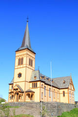 Fototapeta premium Lofoten's Cathedral under ble sky