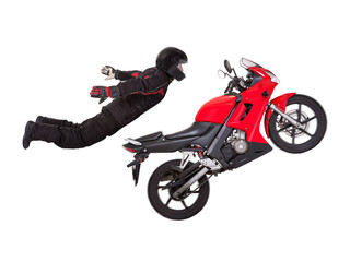 Fototapeta na wymiar Biker ekstremalnych wyczyn robi skok na motocyklu
