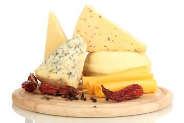 Various types of cheese isolated on white