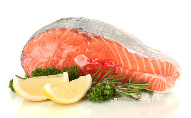 Fresh salmon steak, isolated on white