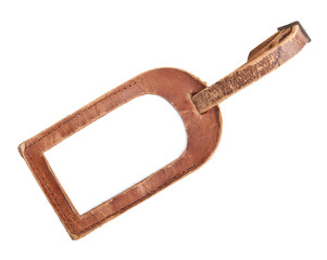 leather luggage tag isolated on white