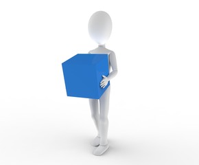 Person carrying a plain blue box