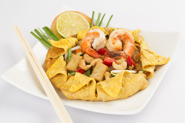 Thailand's national dishes, stir-fried rice noodles (Pad Thai)
