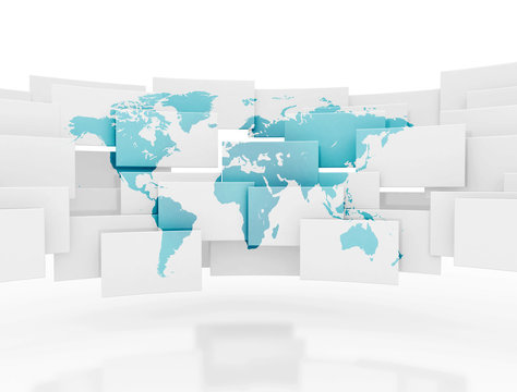 Fototapeta World map on 3d squares