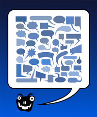 Big set of speech bubbles with funny character.