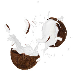 Cracked coconut with splashing milk
