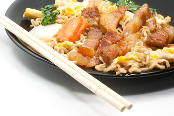 Fired noodle and chopsticks