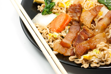 Fired noodle and chopsticks