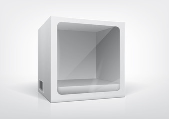 Cube-shaped package with a transparent plastic window