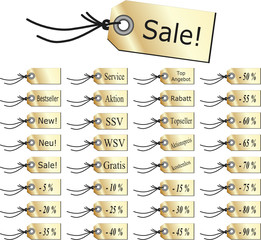 Preis,Aktions,Rabatt Schilder Aufkleber Vektor Gold