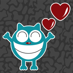 Funny cat in love, valentine illustration