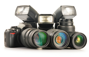  Photo equipment including zoom lenses, camera and flash lights