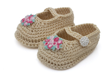 Ecru Hand-made baby booties