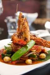 Thai food, Stir fried king prawn.