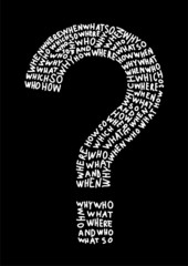 Hand drawn question mark made of question words.