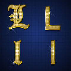 Luxurious alphabets designed with gold diamonds