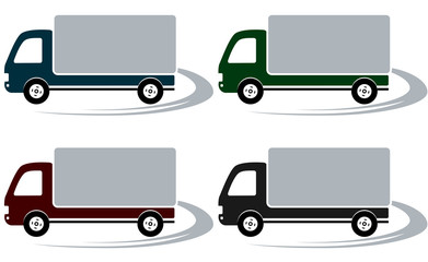 set of four shipping trucks on the road