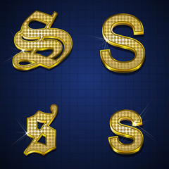 Luxurious alphabets designed with gold diamonds