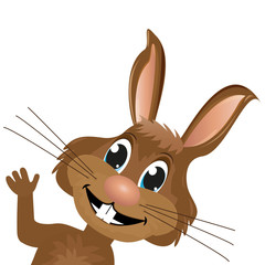 Bunny looks and waves a paw