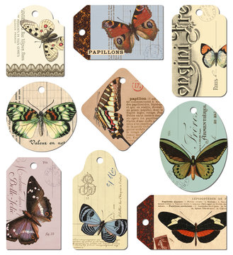 retro tags: butterflies - set of 9 designs