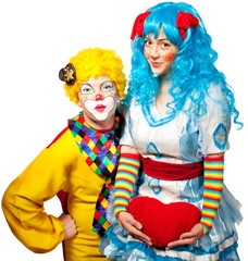 Clown giving his heart actress.