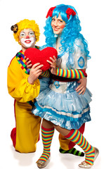 Clown giving his heart actress.