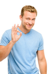 Happy man okay sign - portrait on white background