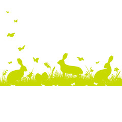 Easter Card Meadow Bunnies & Butterflies Green