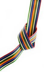 knot on electric  wires    isolated on white