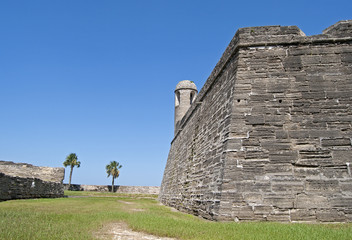 Walls and field of an old fort, St. Augustine, FL.