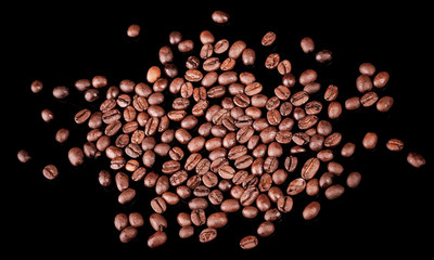 Background with Coffee beans on black table